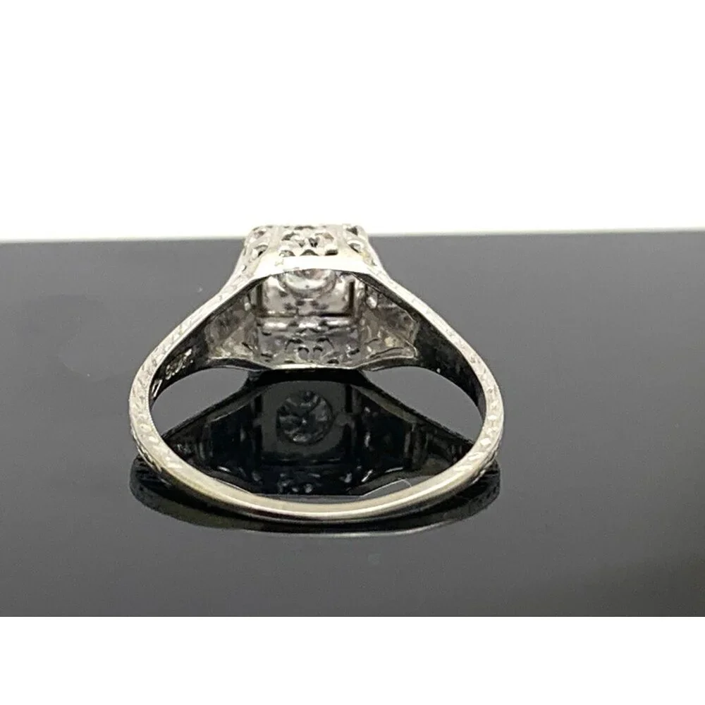 18k White Gold Filigree Diamond Ring 0.25 Carat Antique Estate Jewelry Size 7